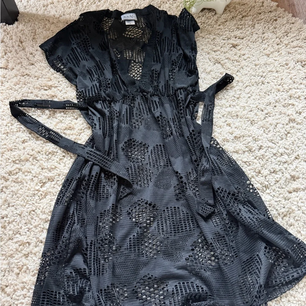 Aqua Black Jordan, Taylor, swimsuit, beach, cover-up Lace Mini Dress - Picture 2 of 4